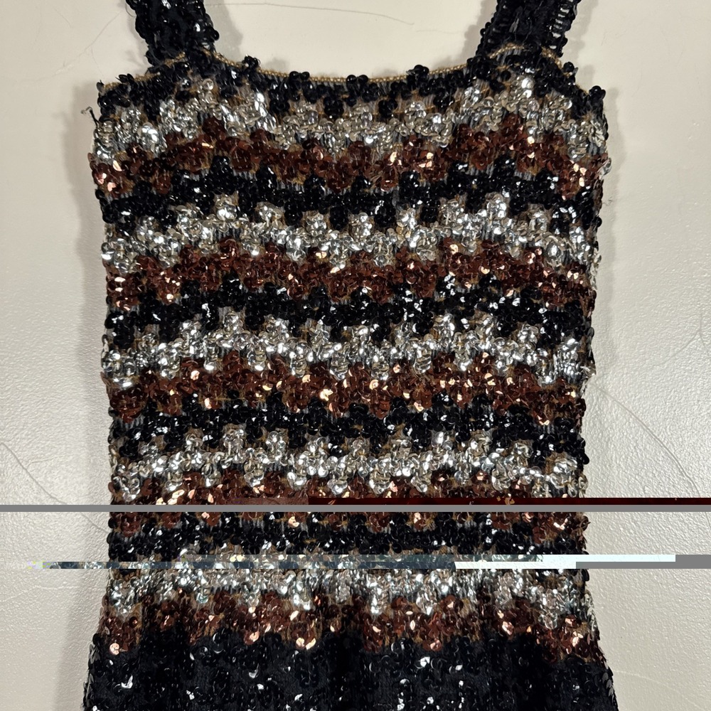 Vintage Y2K Black Brown Crochet Full Sequin Dress Whimsigoth Paper Tag 9/10 - Picture 6 of 14